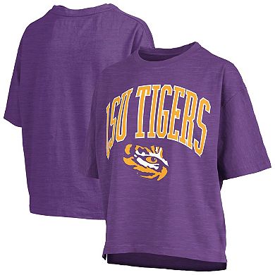 Women's Pressbox Purple LSU Tigers Nelson Arch Over Logo Waist Length Oversized Slub T-Shirt