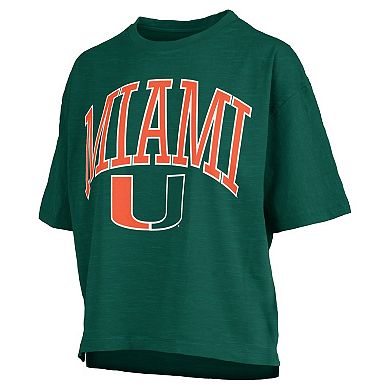 Women's Pressbox Green Miami Hurricanes Nelson Arch Over Logo Waist Length Oversized Slub T-Shirt
