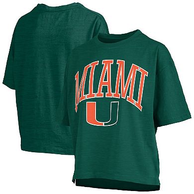 Women's Pressbox Green Miami Hurricanes Nelson Arch Over Logo Waist Length Oversized Slub T-Shirt