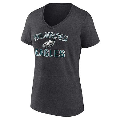 Women's Fanatics Heather Charcoal Philadelphia Eagles Victory Arch V-Neck T-Shirt
