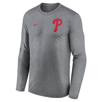 Men's Nike Heather Charcoal Philadelphia Phillies 2-Hit Legend Performance Long Sleeve T-Shirt