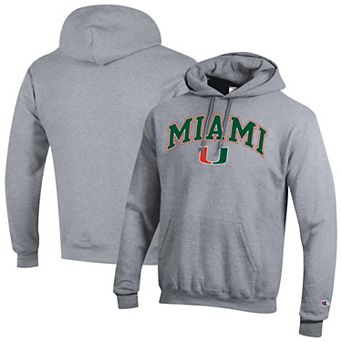 Men's Champion Heather Gray Miami Hurricanes Arch Over Logo Pullover Hoodie