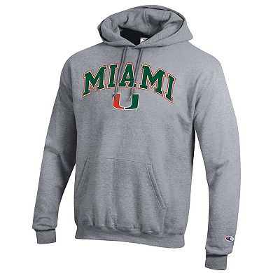 Men's Champion Heather Gray Miami Hurricanes Arch Over Logo Pullover Hoodie