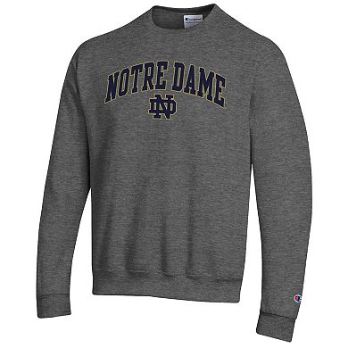 Men's Champion Heather Charcoal Notre Dame Fighting Irish Arch Over Logo Pullover Sweatshirt