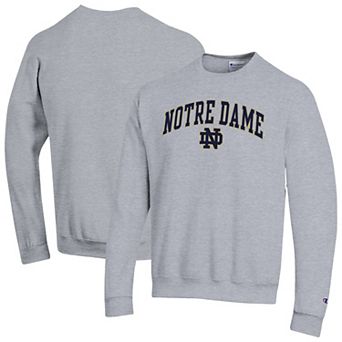 Men's Champion Heather Gray Notre Dame Fighting Irish Arch Over Logo Pullover Sweatshirt