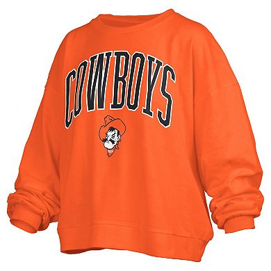 Women's Pressbox Orange Oklahoma State Cowboys Janise Arch Over Logo Waist Length Oversized Pullover Sweatshirt