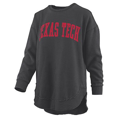 Women's Pressbox Black Texas Tech Red Raiders Melange Poncho Vintage Fleece Long Sleeve Pullover Sweatshirt