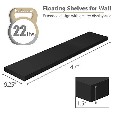 Sorbus 3 Pack 47 x 9.25 Inch Wall Mounted Floating Shelves - Stylish and Functional Storage