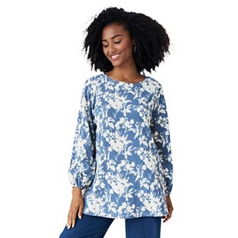ellos Plus Size Textured Knit Blouson Sleeve Tunic