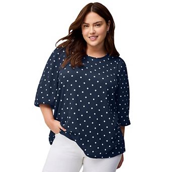 ellos Plus Size Textured Knit Blouson Sleeve Tee