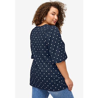 ellos Plus Size Textured Knit Blouson Sleeve Tee
