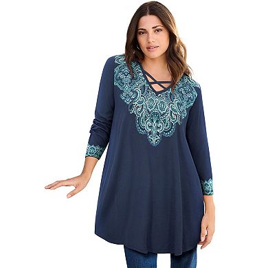 Roaman's Women's Plus Size Criss Cross Ultra Drape Swing Tunic