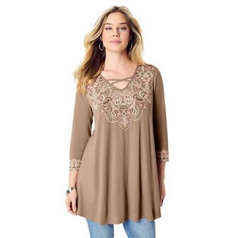 Roaman's Women's Plus Size Criss Cross Ultra Drape Swing Tunic