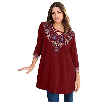 Roaman's Women's Plus Size Criss Cross Ultra Drape Swing Tunic