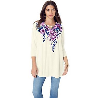 Roaman's Women's Plus Size Criss Cross Ultra Drape Swing Tunic