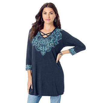 Roaman's Women's Plus Size Criss Cross Ultra Drape Swing Tunic