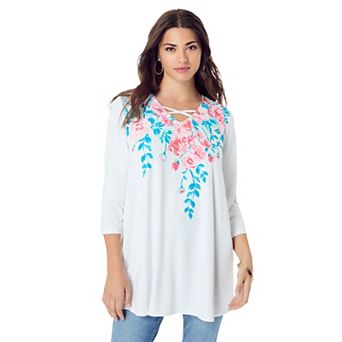 Roaman's Women's Plus Size Criss Cross Ultra Drape Swing Tunic