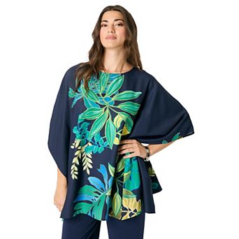 Roaman's Women's Plus Size Georgette Poncho
