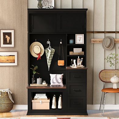 Merax Modern Entryway Bench with Coat Rack