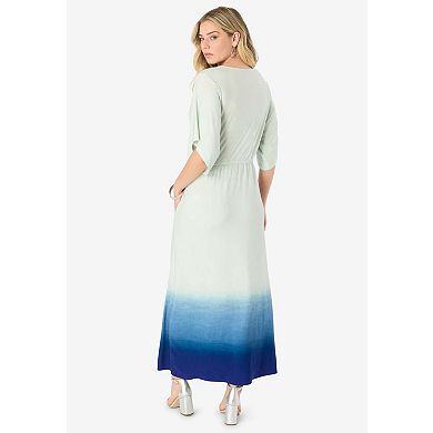 Roaman's Women's Plus Size Stretch Knit Dolman Sleeve Maxi Dress