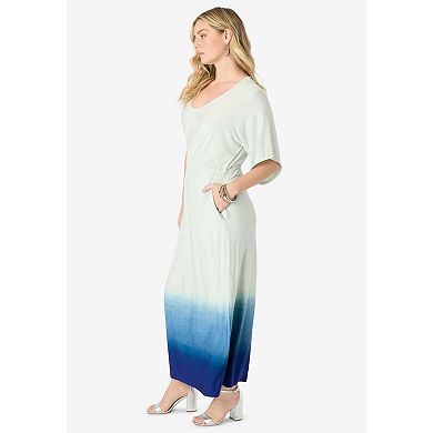 Roaman's Women's Plus Size Stretch Knit Dolman Sleeve Maxi Dress