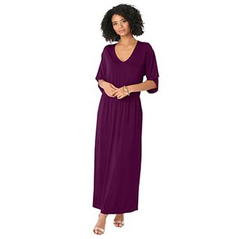 Roaman's Women's Plus Size Stretch Knit Dolman Sleeve Maxi Dress