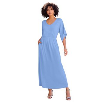 Roaman's Women's Plus Size Stretch Knit Dolman Sleeve Maxi Dress