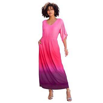 Roaman's Women's Plus Size Stretch Knit Dolman Sleeve Maxi Dress