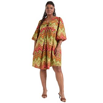 June + Vie Women's Plus Size Ring Cut Out Poplin Shirtdress