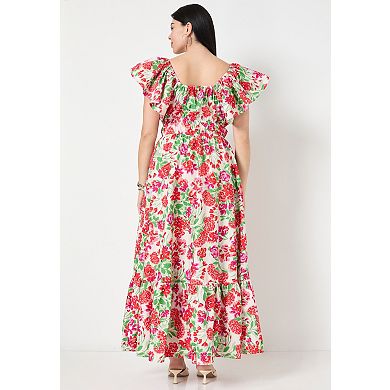 June + Vie Women's Plus Size Smocked Poplin Maxi Dress