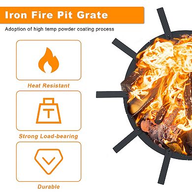 Aoodor 31 in Fire Grate, Round Adjustable Size Fire Pit Grate, Heavy Duty Burning Log Grate, Black