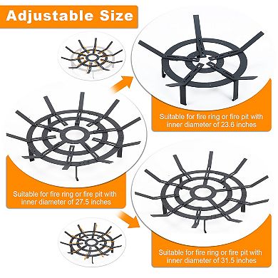 Aoodor 31 in Fire Grate, Round Adjustable Size Fire Pit Grate, Heavy Duty Burning Log Grate, Black