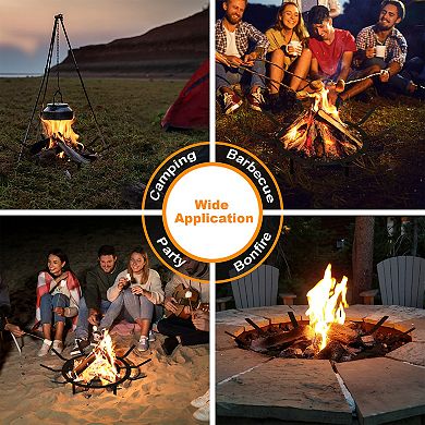 Aoodor 31 in Fire Grate, Round Adjustable Size Fire Pit Grate, Heavy Duty Burning Log Grate, Black