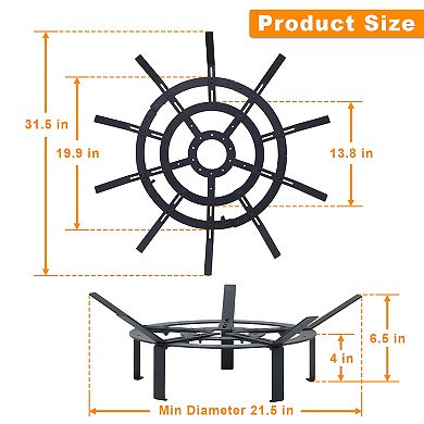 Aoodor 31 in Fire Grate, Round Adjustable Size Fire Pit Grate, Heavy Duty Burning Log Grate, Black