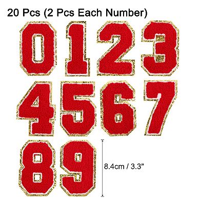 20pcs Number Patches 3.3" Chenille Embroidery Numbers Patches