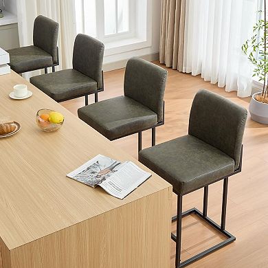 24" Bar Stools Set of 2, Counter Height Bar Stools with Back, Modern PU Leather Barstools