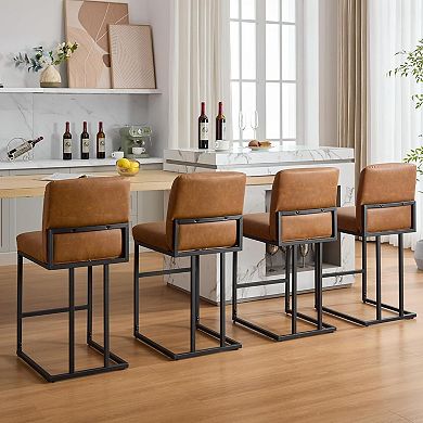 24" Bar Stools Set of 2, Counter Height Bar Stools with Back, Modern PU Leather Barstools