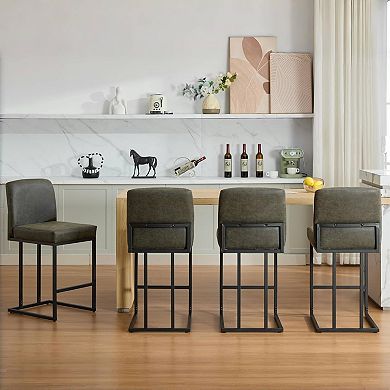 24" Bar Stools Set of 2, Counter Height Bar Stools with Back, Modern PU Leather Barstools
