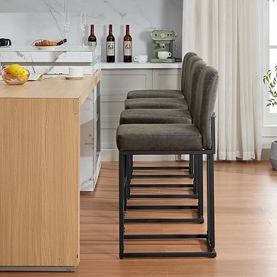 24" Bar Stools Set of 2, Counter Height Bar Stools with Back, Modern PU Leather Barstools