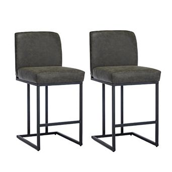 24" Bar Stools Set of 2, Counter Height Bar Stools with Back, Modern PU Leather Barstools