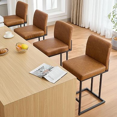 24" Bar Stools, Counter Height Bar Stools with Back, Modern PU Leather Barstools