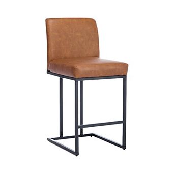 24" Bar Stools, Counter Height Bar Stools with Back, Modern PU Leather Barstools