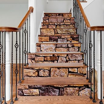 13 Packs Stair Stickers 39"x7" Self-Adhesive Peel and Stick Staircase Riser Decals Stone Pattern