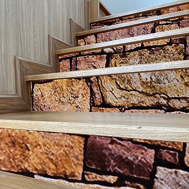 13 Packs Stair Stickers 39"x7" Self-Adhesive Peel and Stick Staircase Riser Decals Stone Pattern