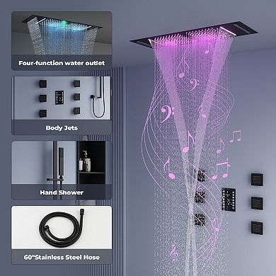 35”L x 12”W Flush-Mount LED Bluetooth Music Rainfall Shower System with Smart Touch Screen Display
