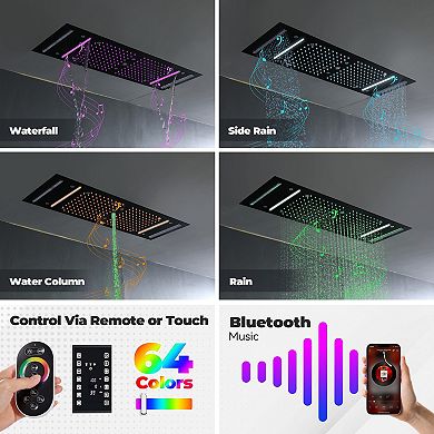 35”L x 12”W Flush-Mount LED Bluetooth Music Rainfall Shower System with Smart Touch Screen Display