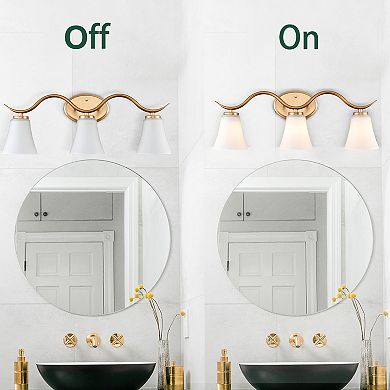 Lecce Modern Gold Bathroom Vanity Light Fixture 3-Light Milk Glass