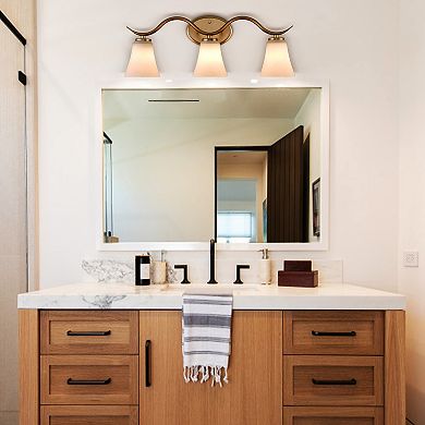 Lecce Modern Gold Bathroom Vanity Light Fixture 3-Light Milk Glass