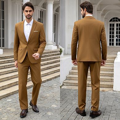 Men's Slim 1-Button Suit Set: Tailored Blazer & Dress Pants - Wedding & Office Ready