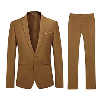 Men's Slim 1-Button Suit Set: Tailored Blazer & Dress Pants - Wedding & Office Ready